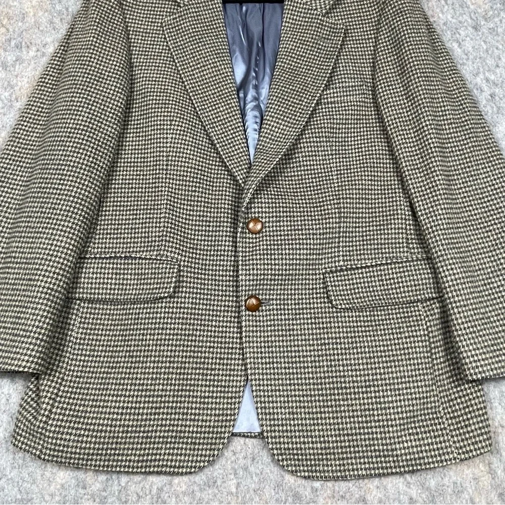 Land's End Classic Houndstooth Wool Camel Hair Preppy Sport Coat Blazer 40R